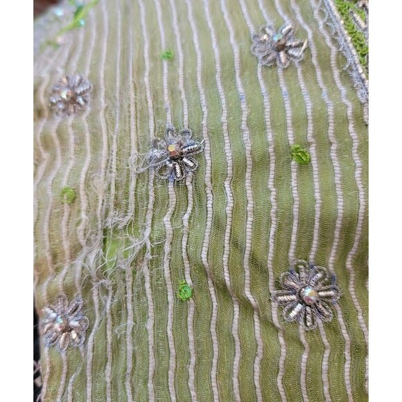 Womans Top Lime Green Silver Beaded Embellished Belly Dancing Anita Patel JJ1609 - Picture 7 of 8